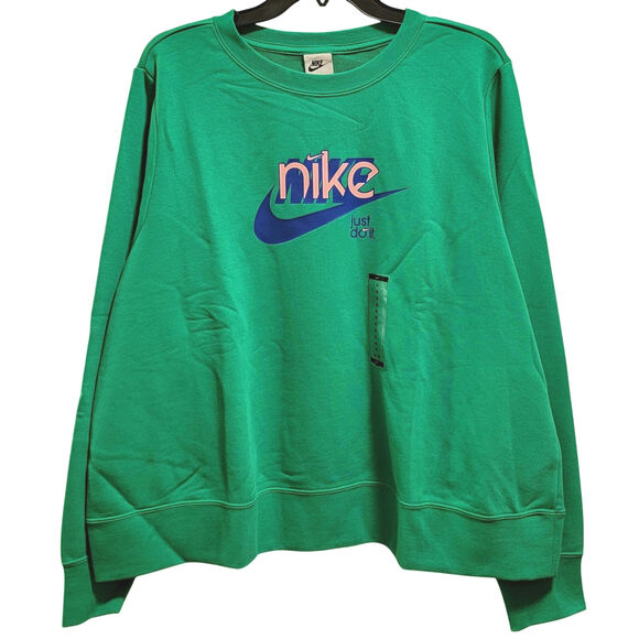 Nike Women Sportswear Club Fleece Graphic Sweatshirt Plus Size US 1X Green - Picture 2 of 4